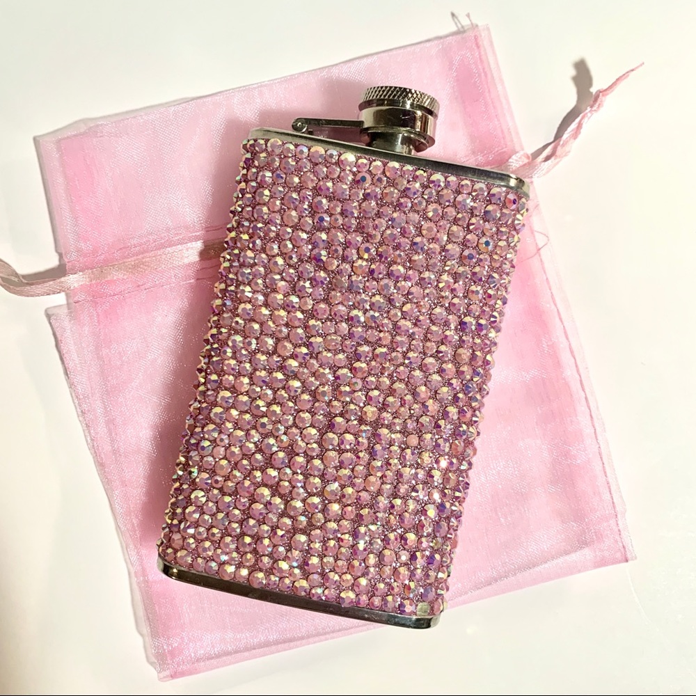 Stainless Steel Flask Pink Rhinestone ScrewTop 5oz
